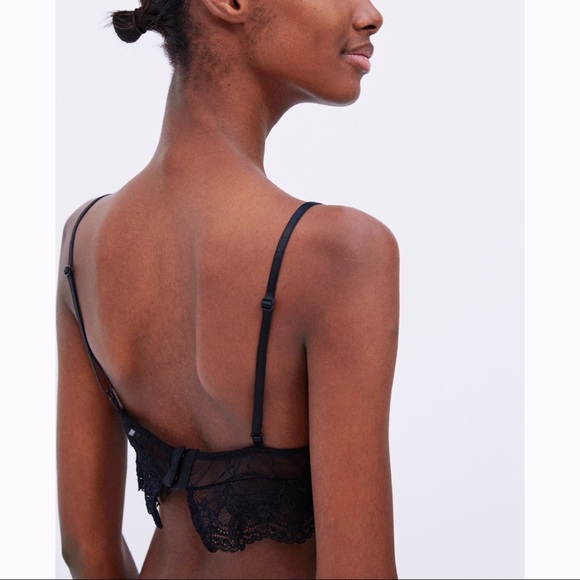 NWT Zara Sheer Black Lace Bralette Bra Top Size S - Picture 2 of 9